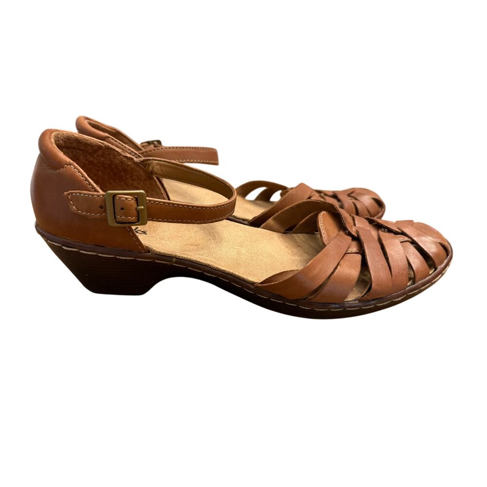 Clarks Bendables Wendy Land Sandals Women’s Sz 9M Brown Tan Leather Ankle Strap
